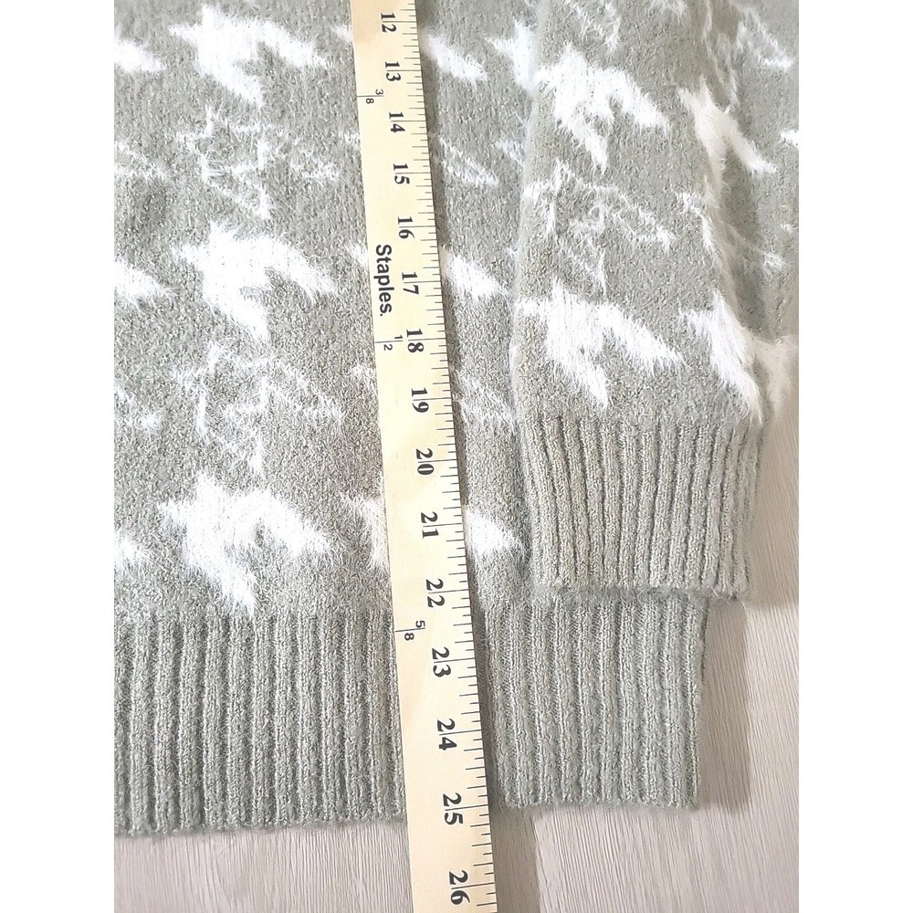 Dreamers by Debut Womens L New Houndstooth Pullover Sweater- Sage‎ Green White - Picture 7 of 9